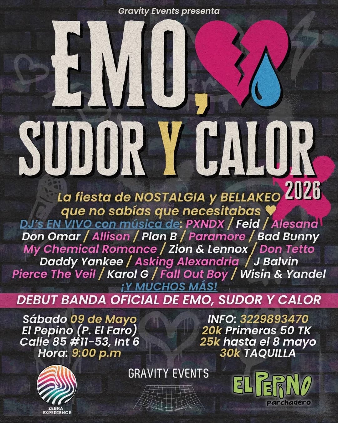 Flyer de EMO, SUDOR Y CALOR