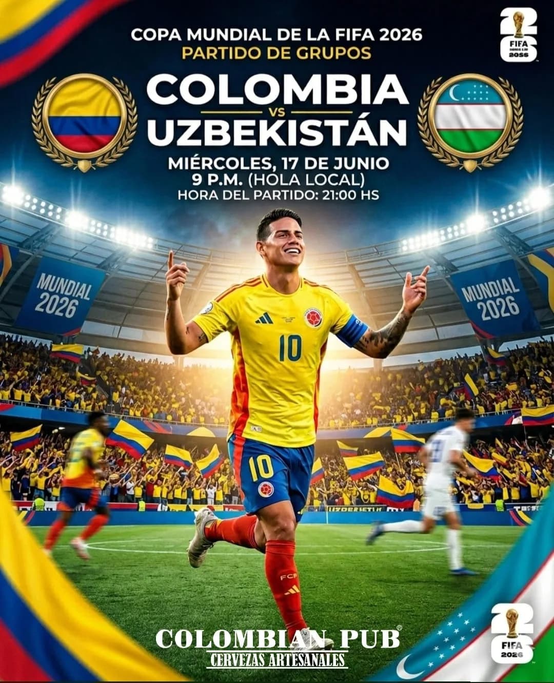 Flyer de COLOMBIA VS UZBEKISTÁN 